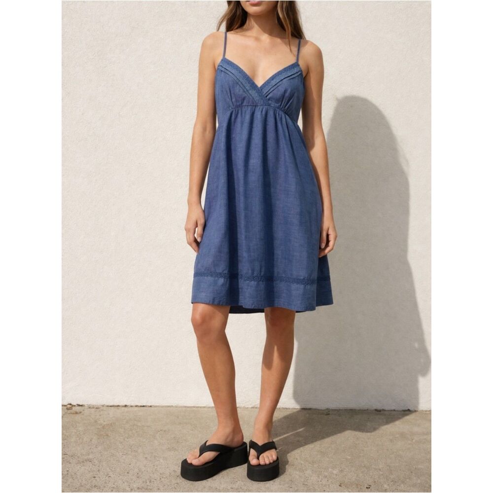 Y2K L.E.I. Chambray Sundress Juniors XL Blue Spaghetti Strap Smocked Back Dress